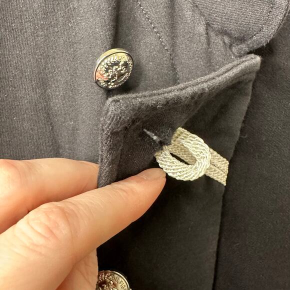 XL Tommy Hilfiger Black White Band Jacket Military Silver Button Statement Punk - Picture 4 of 9